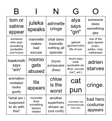 miraculous bingo 1-5 Bingo Card