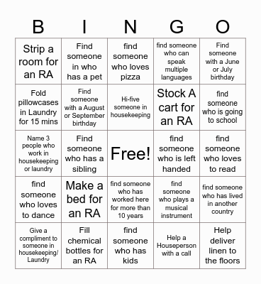 Housekeeping/Laundry People Bingo Card