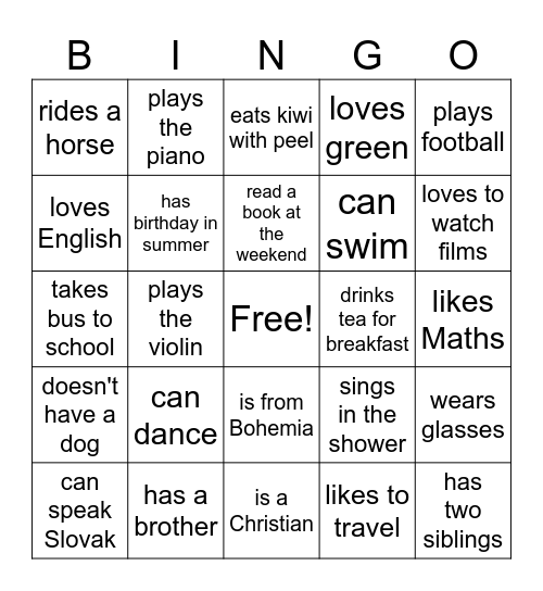 Get to know each other! Find someone who... Bingo Card