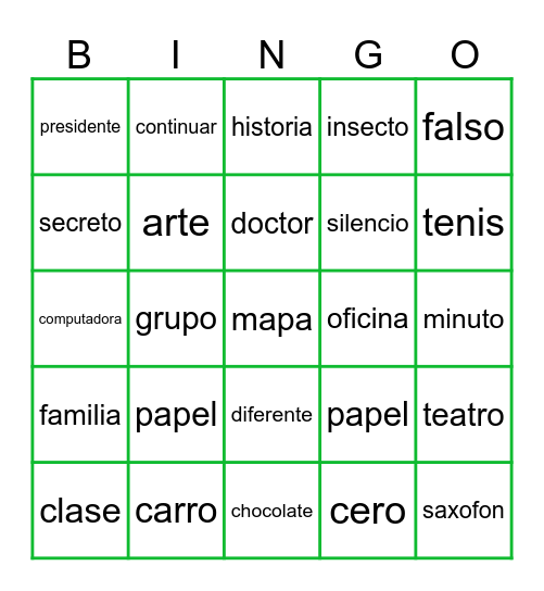 Los cognados Bingo Card