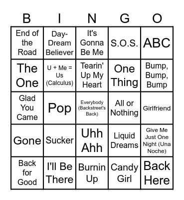 Boy Bands Bingo Card