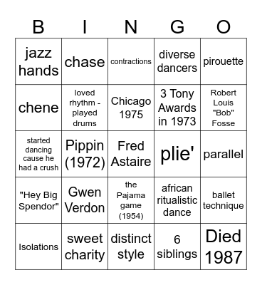 Bob Fosse Bingo Card