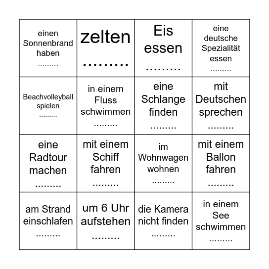 Hast/Bist du im Urlaub schon...? Wer...? Bingo Card