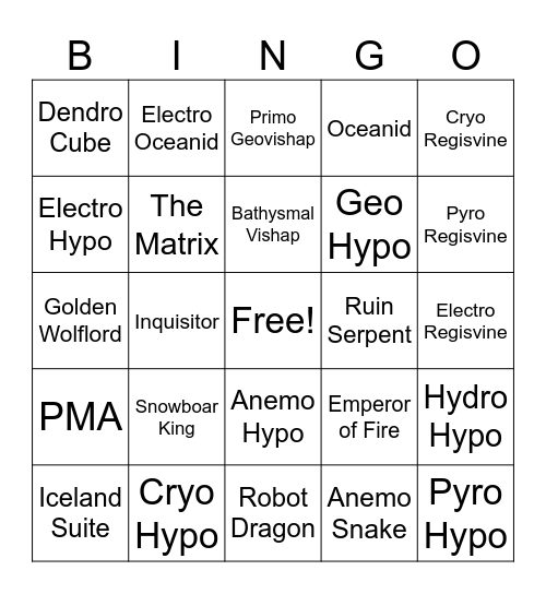 Boss Bingo Card