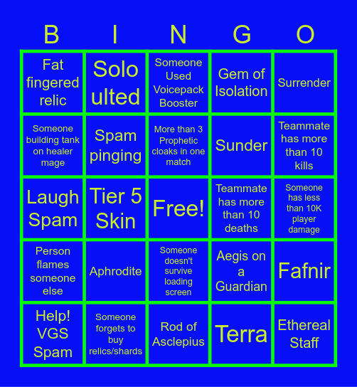 Shite Night Bingo Card