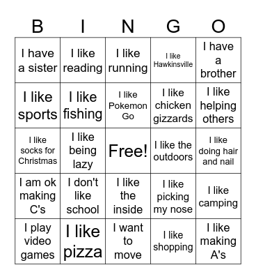 Things in Common Bingo Card
