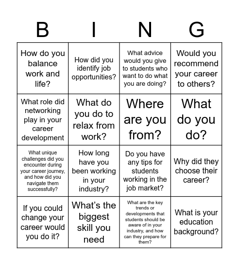 Career Bingo Sheet Bingo Card