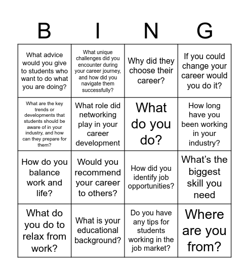 VSA Career Development Bingo Card