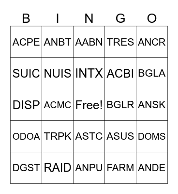 EMS/PD Bingo Card