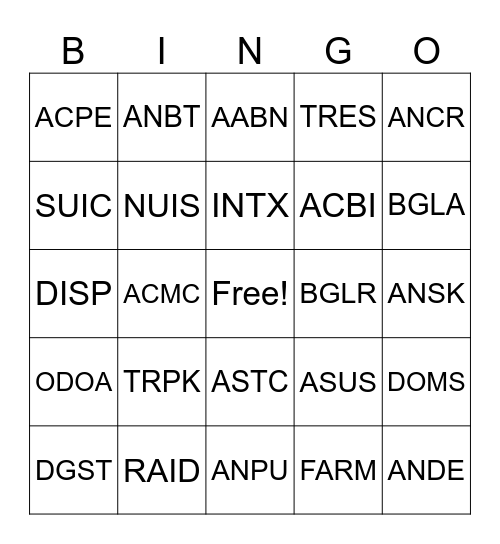 EMS/PD Bingo Card