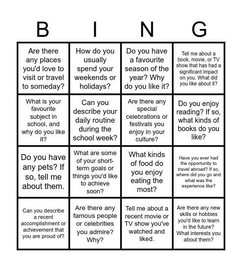 Untitled Bingo Card