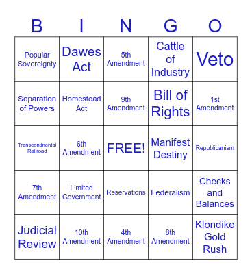 Unit 1 Review - Bingo Card Bingo Card