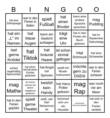 Kennenlern Bingo Card