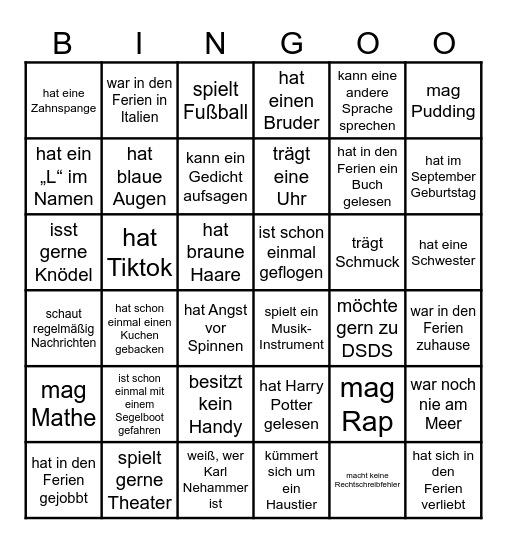 Kennenlern Bingo Card