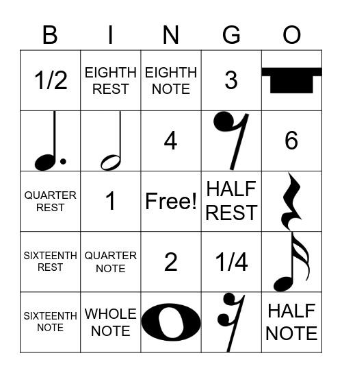 MUSIC NOTE TYPES & VALUES Bingo Card
