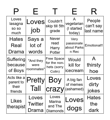 Passionate Dad Bingo Card