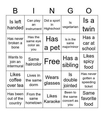 New Member Bingo Card