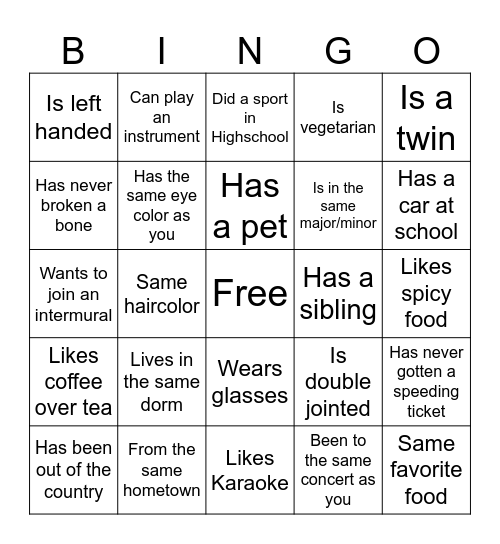 New Member Bingo Card