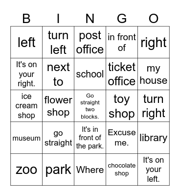 Where is the ticket office? Bingo Card