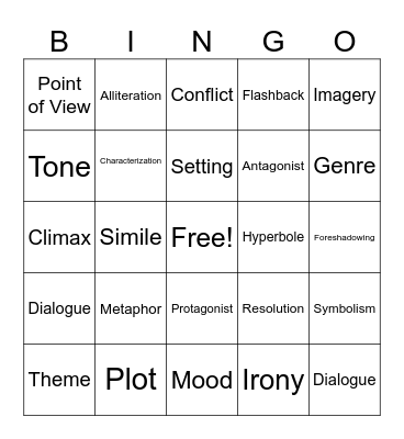 Language Arts Bingo Card