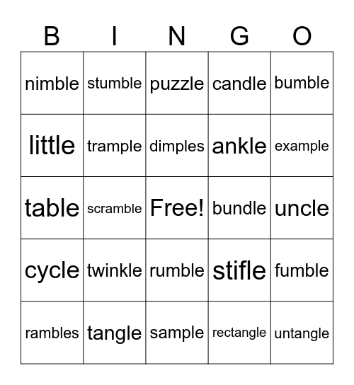 consonant-le-endings-bingo-card