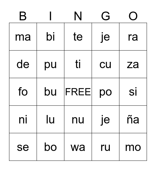 Fonemas Bingo Card