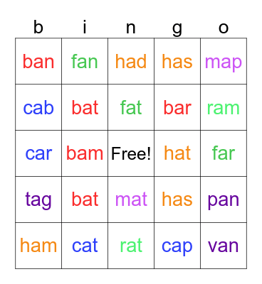 a Phonics Bingo Card