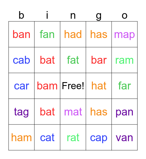 a Phonics Bingo Card