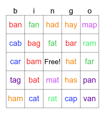 a Phonics Bingo Card
