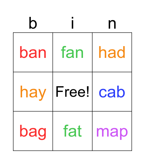 a Phonics Bingo Card