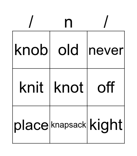 Review Kn /n/ Bingo Card