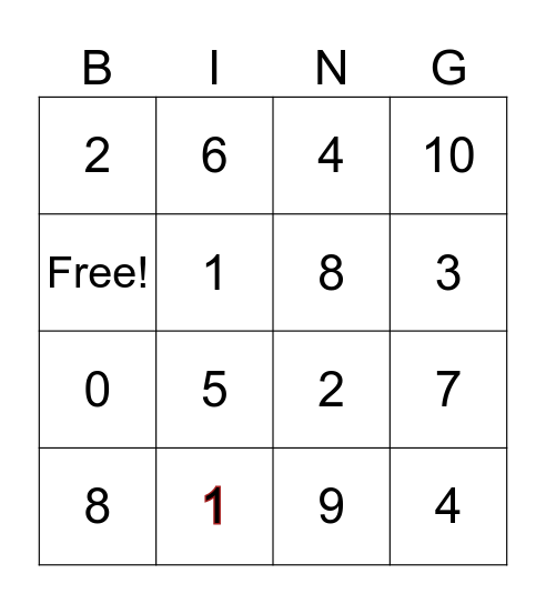 Number Bingo Card