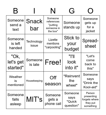 TRA Fall Meeting Bingo Card