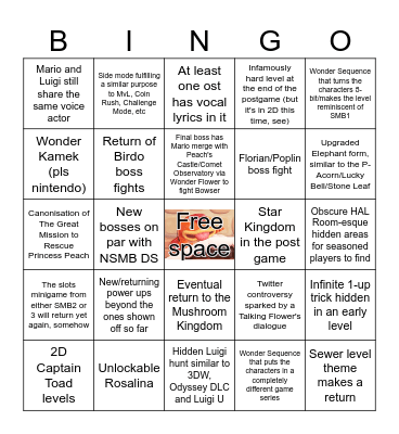 Mario Wonder Bingo Card