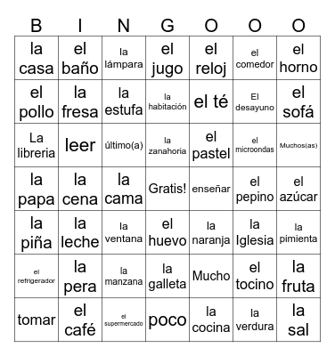 Unidad 2 Bingo Card