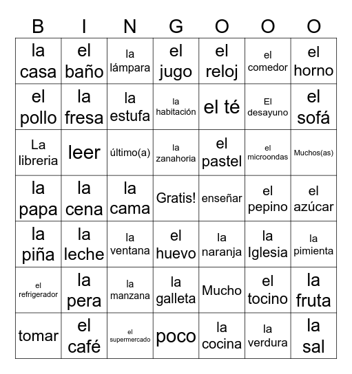 Unidad 2 Bingo Card