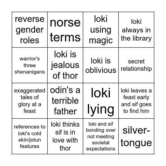 Sifki Fanfic Bingo Card