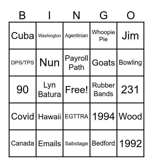 The TPA Experts Bingo Card