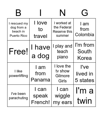 BADM 1001 Section 22 Bingo Card