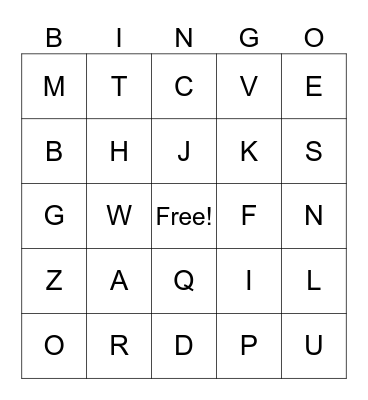 Alphabet Phonics Bingo Card