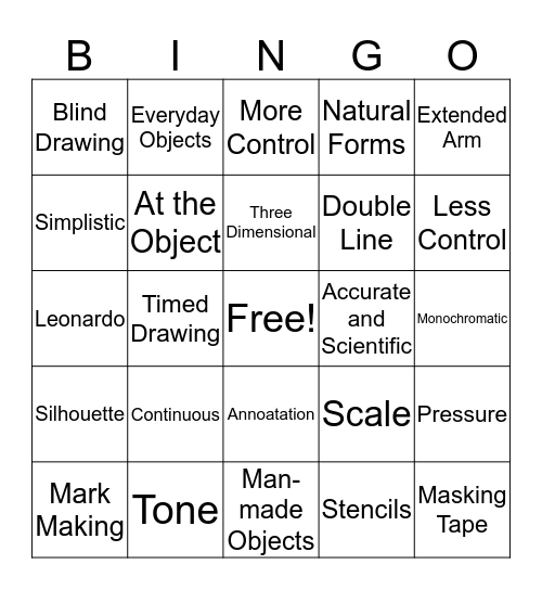 Experimental Drawing Bingo Card