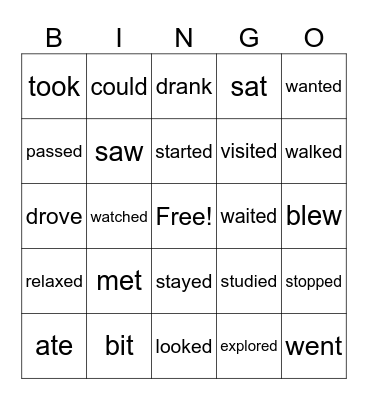 verbs Bingo Card