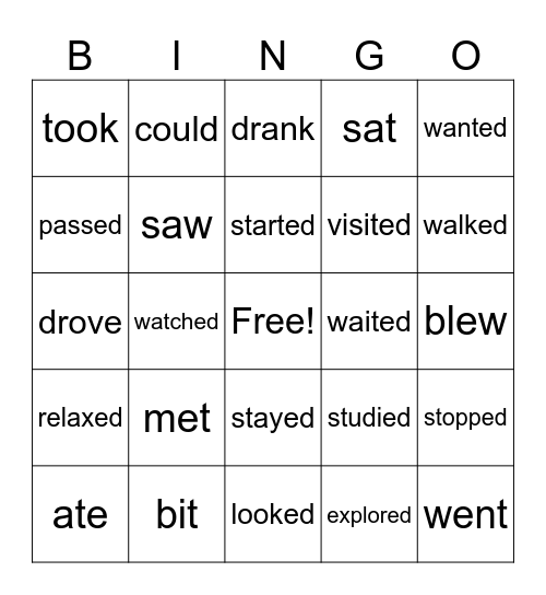 verbs Bingo Card