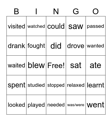 verbs Bingo Card