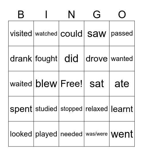 verbs Bingo Card