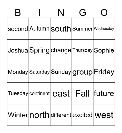 B I N G O Bingo Card