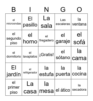 La casa: Sp2 - No reflexives Bingo Card