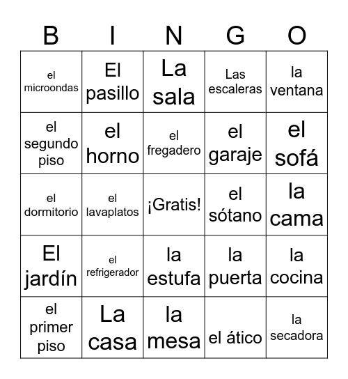 La casa: Sp2 - No reflexives Bingo Card