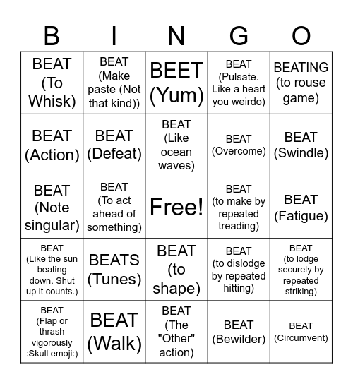 BEAT/BEET BINGO Card
