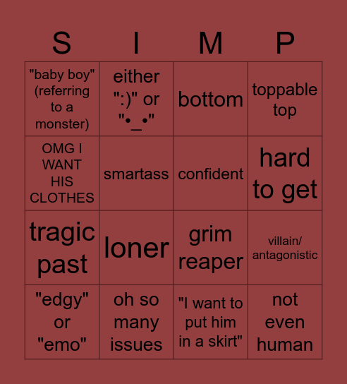 Hot Guy Bingo Card